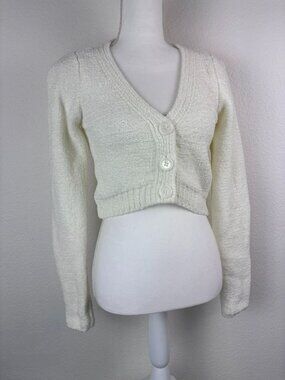 Urban Outfitters women's small ivory Dina chenille cropped cardigan sweater NWT